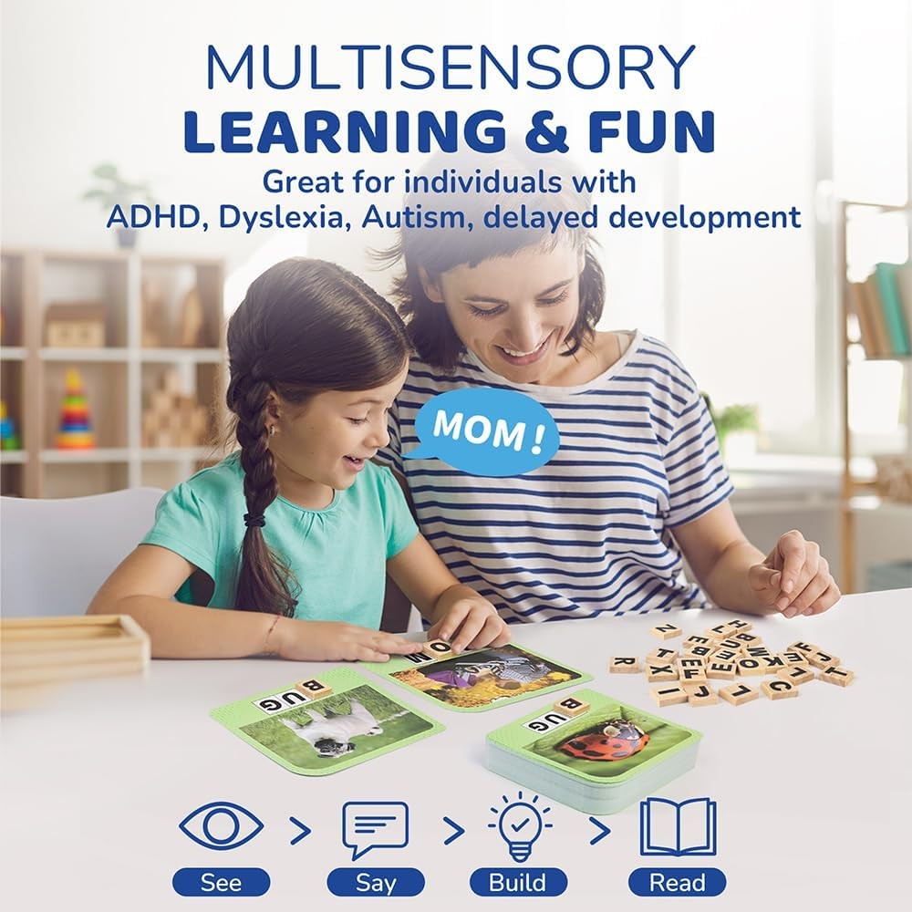 Spelling Games 224 Flashcards 208 Wood Letter Tiles 1-4 Players Learning for