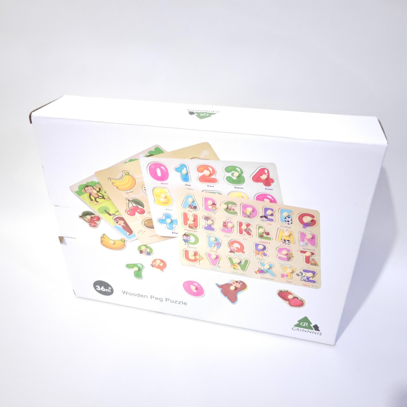 4pcs Wooden Puzzles Toy Gift for 2, 3 Years Old Boys Girls, Montessori Toys Peg