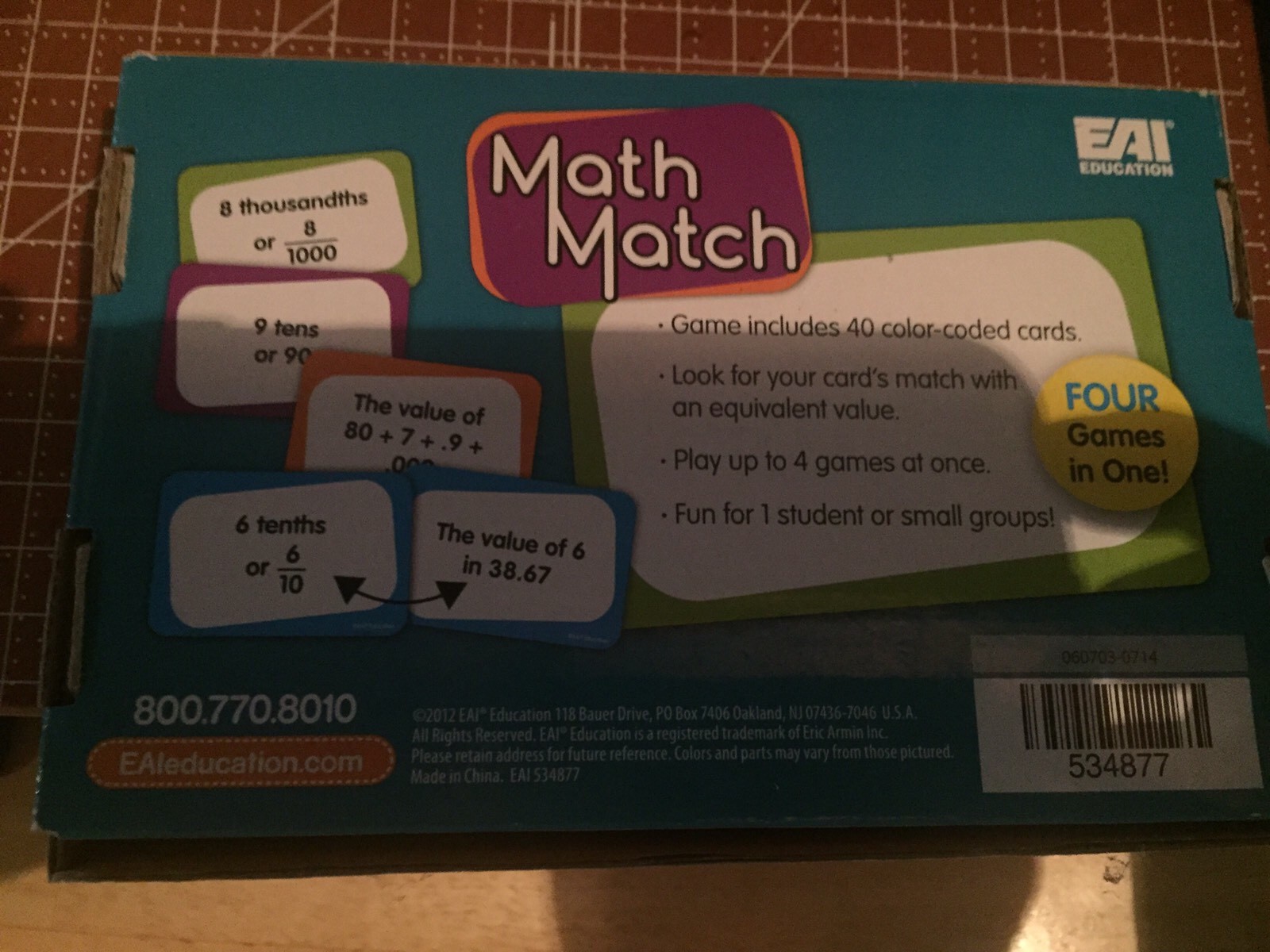 EAI Education Math Match Place Value: Decimals Game Grades 3+