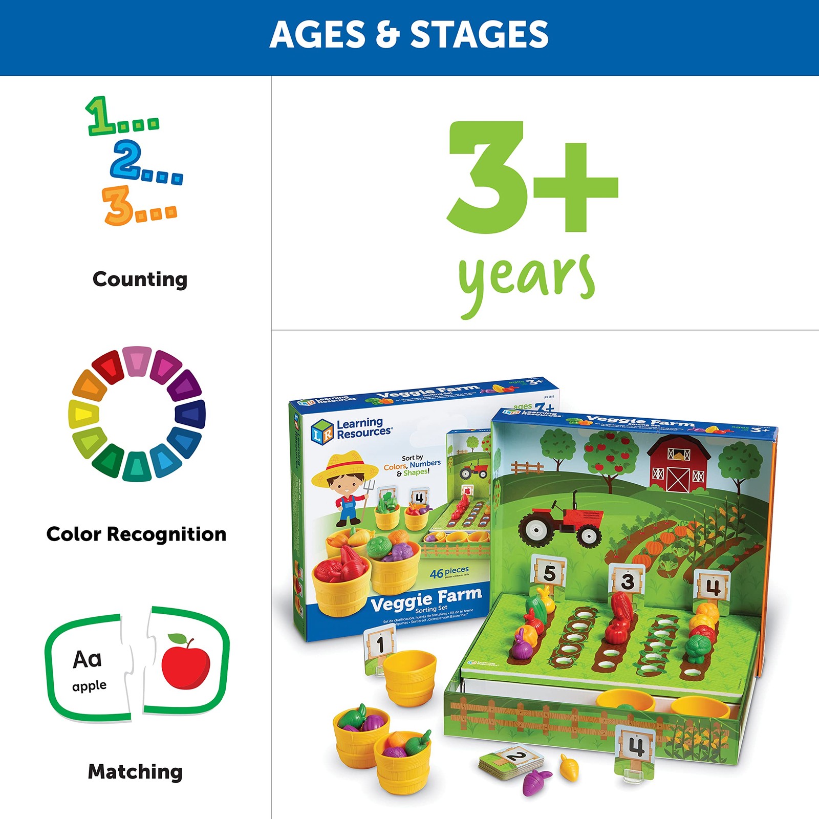 Learning Resources Veggie Farm Sorting Set 46 Piece Color Recognition Toy