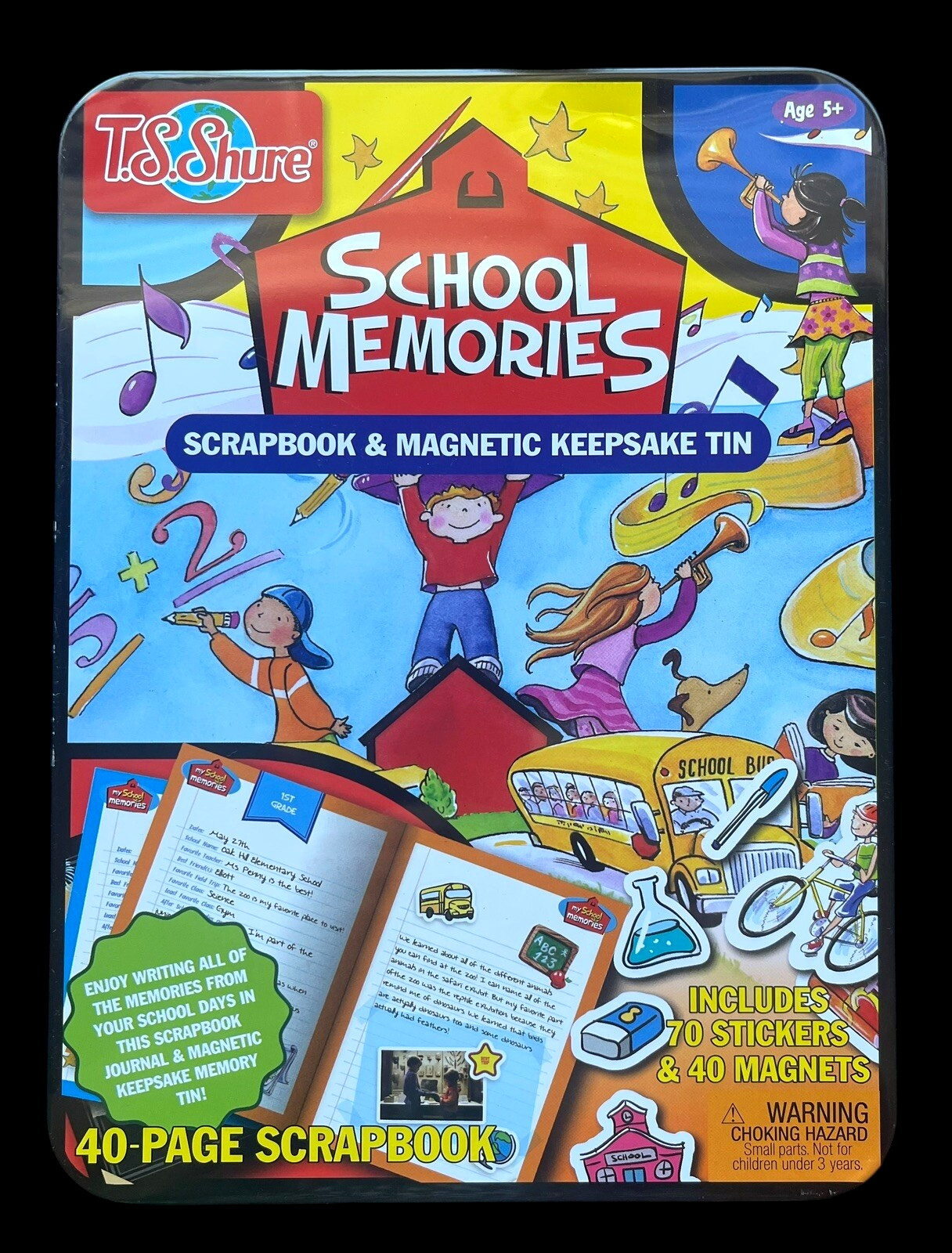 T.S.Shure SCHOOL MEMORIES Child Scrapbook & Magnetic Keepsake Tin New