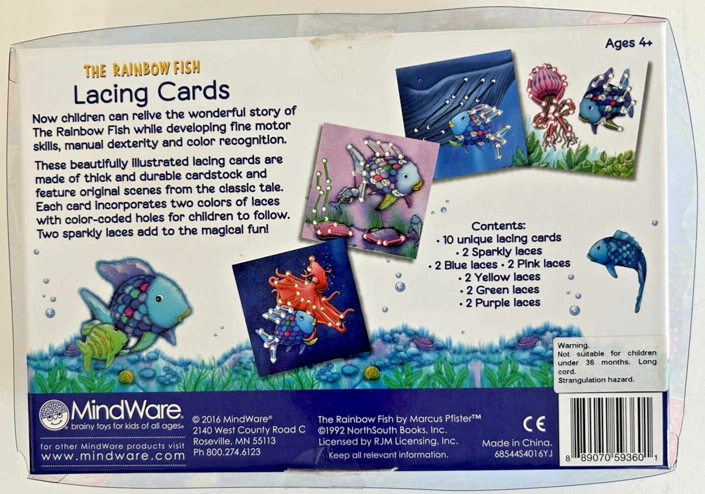 MindWare Lacing Cards The Rainbow Fish Age 4+ Fine Motor Skills Set of 10