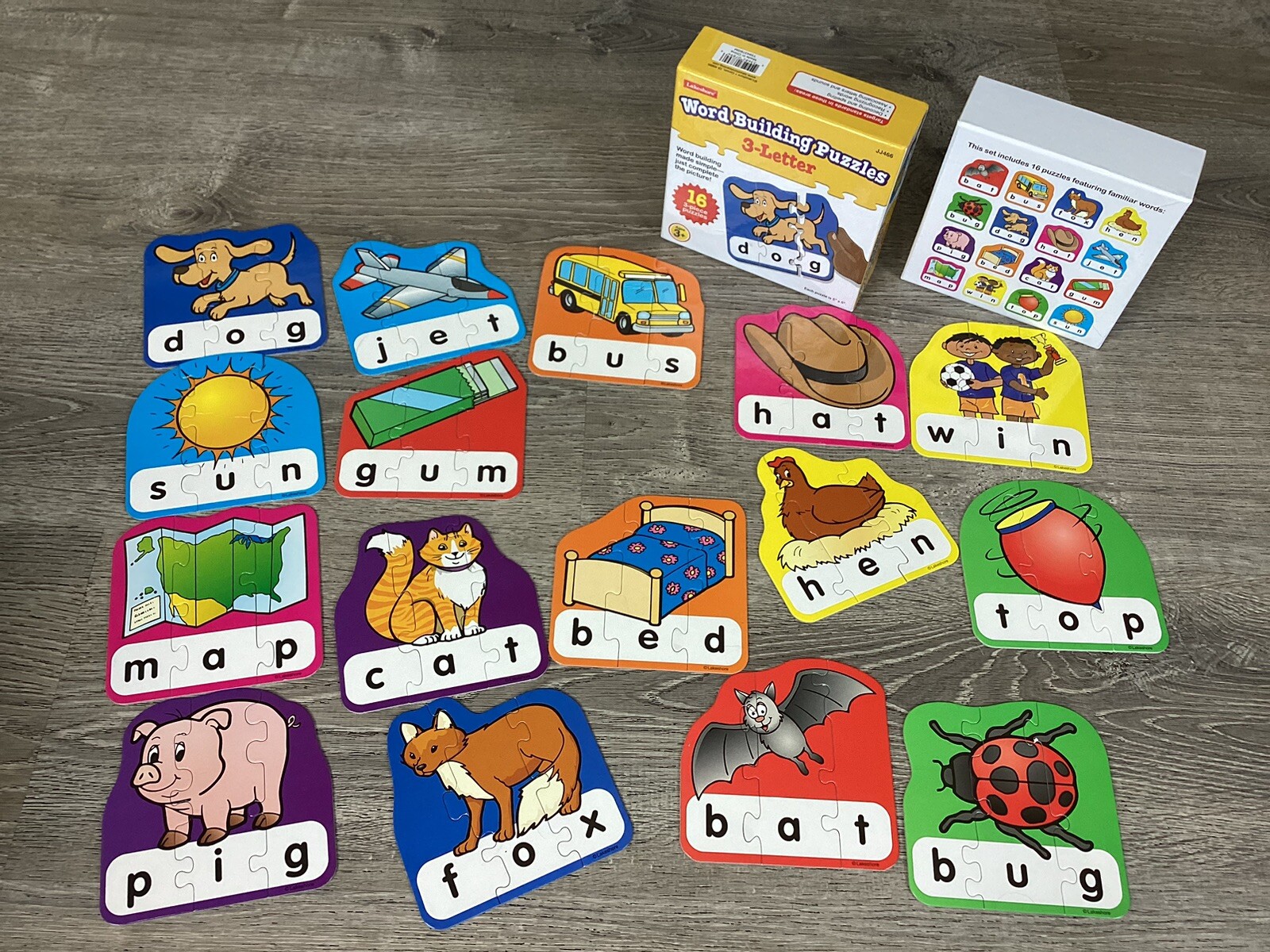 LAKESHORE JJ466 WORD BUILDING PUZZLES 3 LETTER 16 PUZZLE Complete Center Game