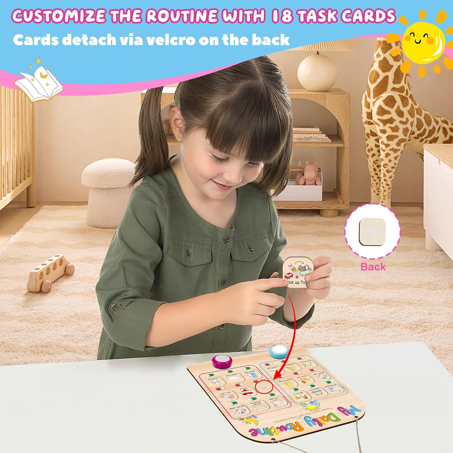 Daily Routine Chart for Toddlers, 2 in 1 Morning Bedtime Routine Checklist Chart