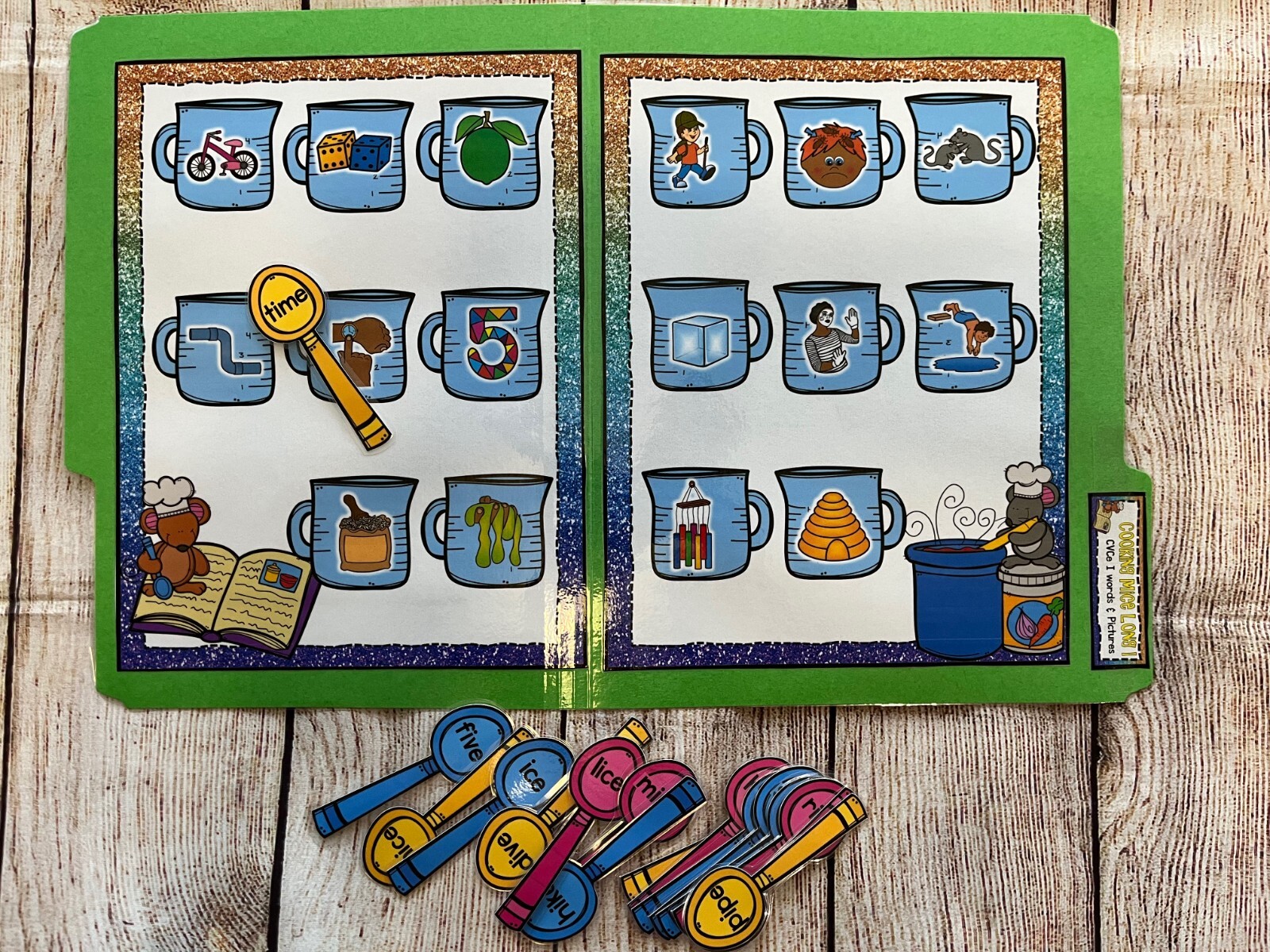 Cooking Mice Long Vowel I CVCe Phonics Task File Folder Game Phonics First Grade