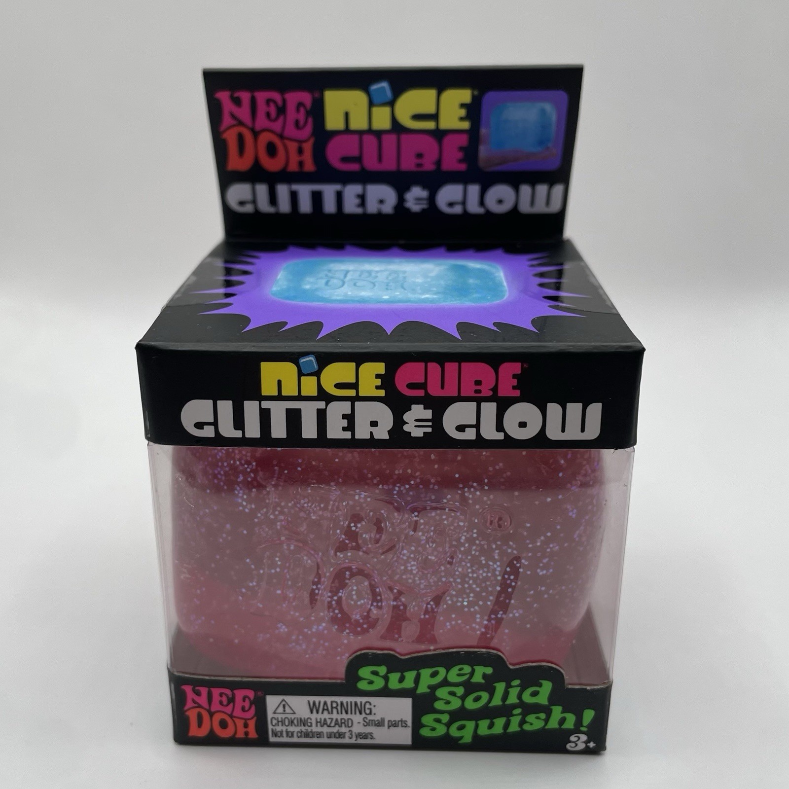 NeeDoh Nice Cube Glitter & Glow Squishy Toy Nee Doh Blue Pink Purple Set Of 3