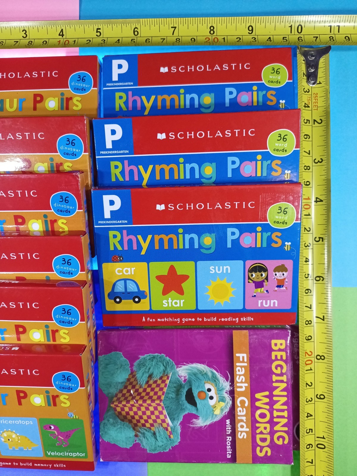 Scholastic Sesame Street Dinosaur Rhyming Words Flash Cards Matching Lot of 10