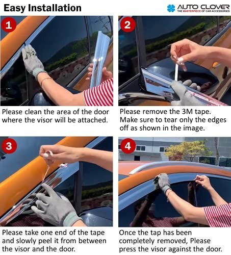 AUTOCLOVER Tape-On Rain Guards Window Visors 6 Pcs Set for Toyota Rav4 2019 2020