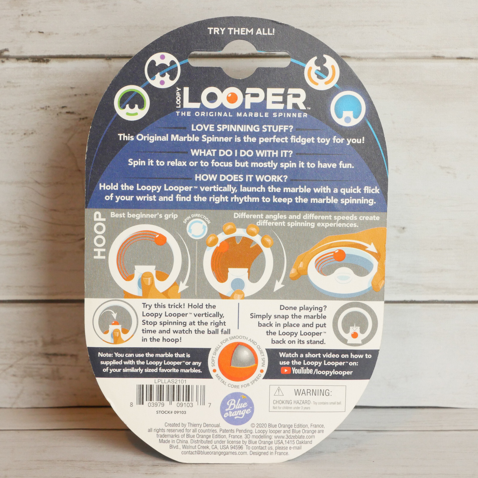 Blue Orange Loopy Looper The Original Marble Spinner Game Hoop New