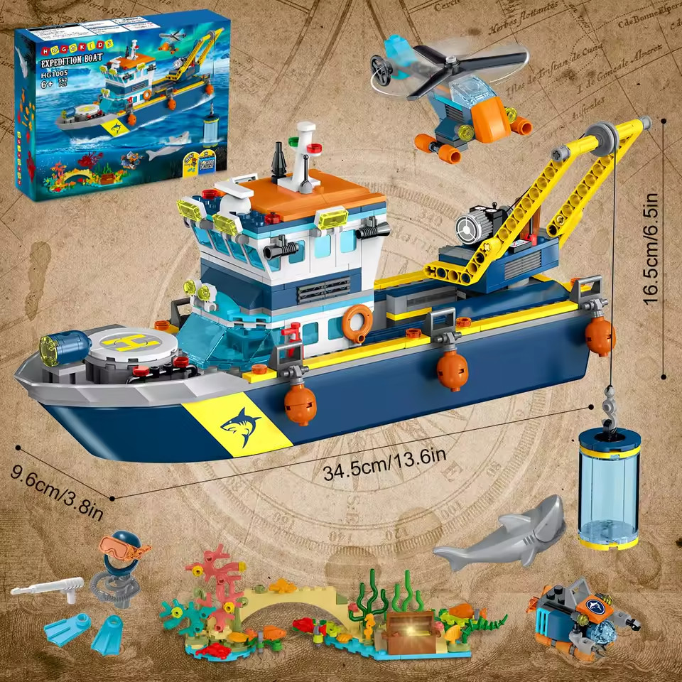 Floatable Boat Building Set with LED-Fun Arctic Explorer Ship with Helicopter
