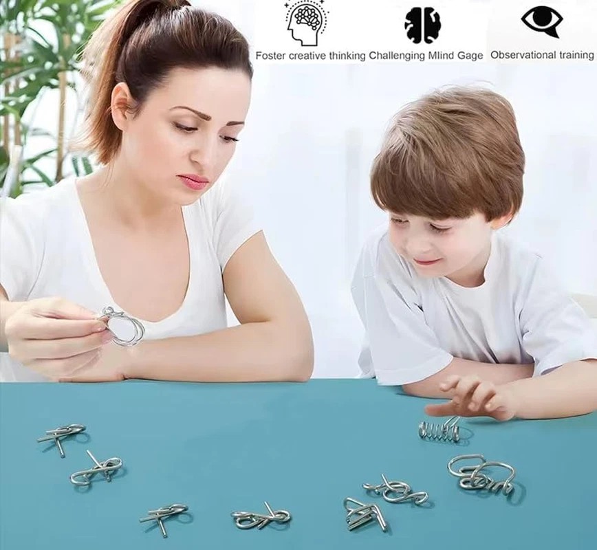 8PCS Metal Wire Puzzle Set Purple Brain Teaser Toy Educational Gift
