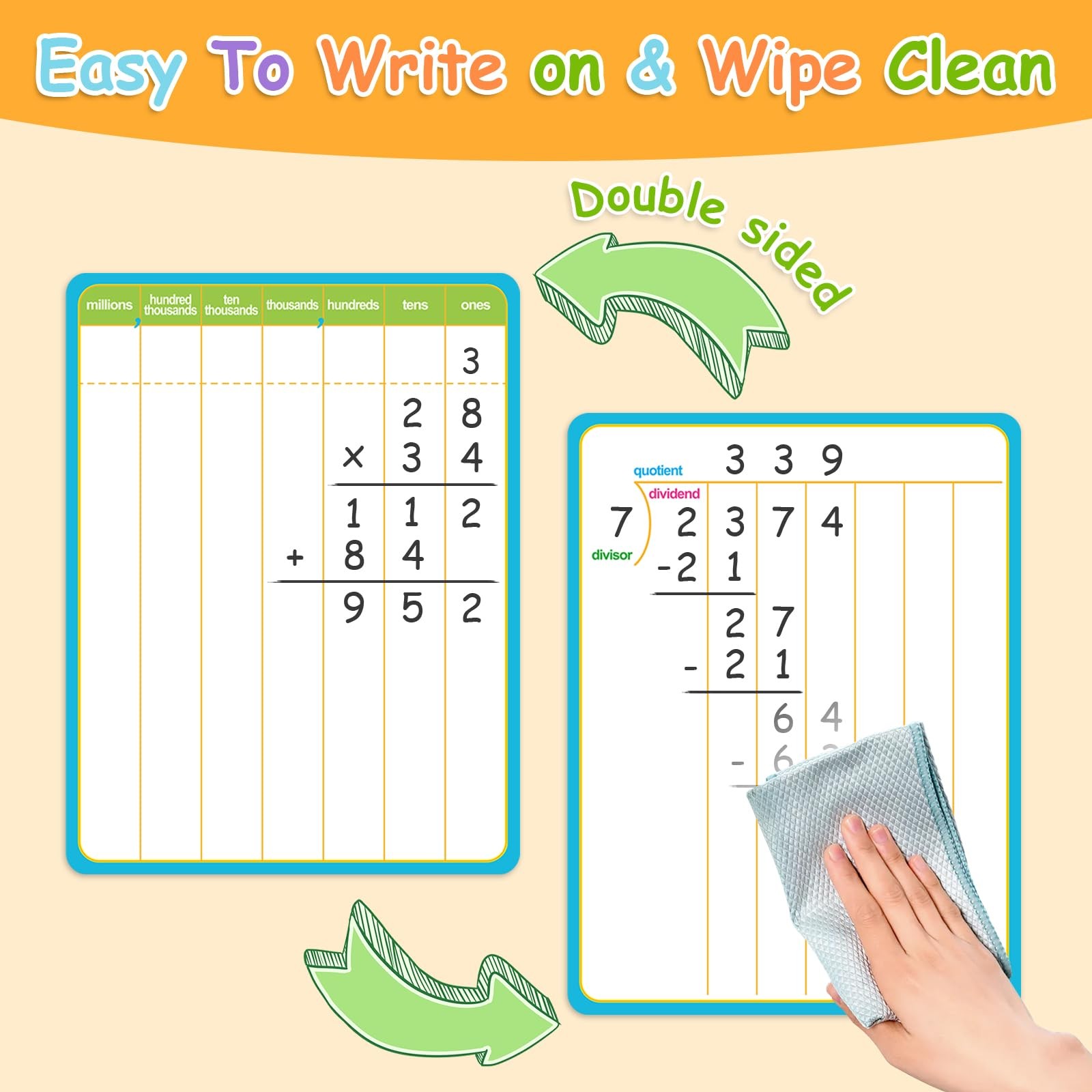 12 Pack Long Division Dry Erase Card Chart,12″ x 9″ Multiplication Flash Card…
