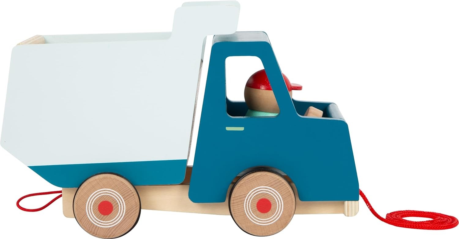 small foot Pull-Along Dump Truck Made of Wood, Motor Skills Toy and Baby Walker,