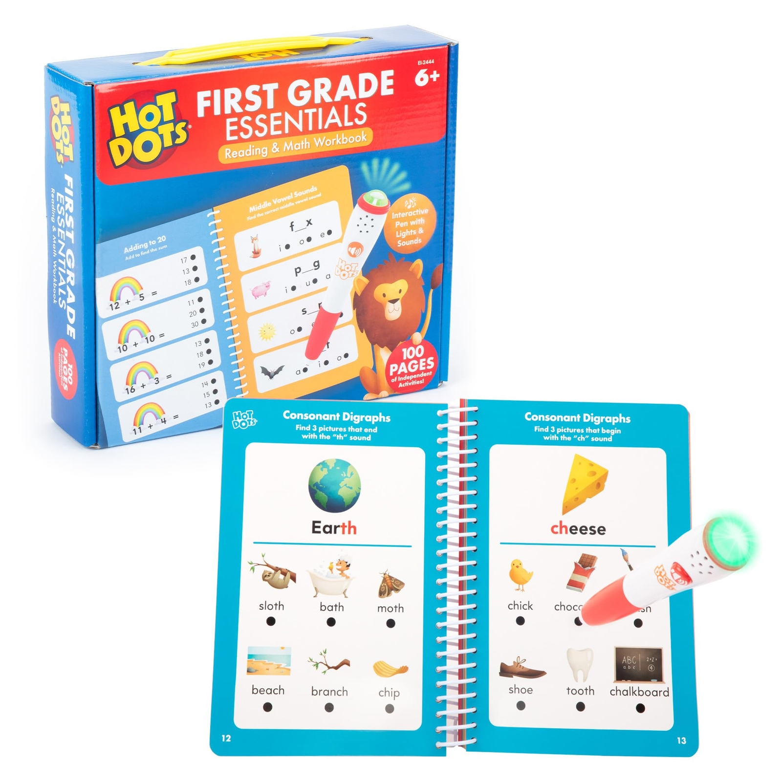 First Grade Hot Dots Interactive Activity Book Reading Math Skills Set