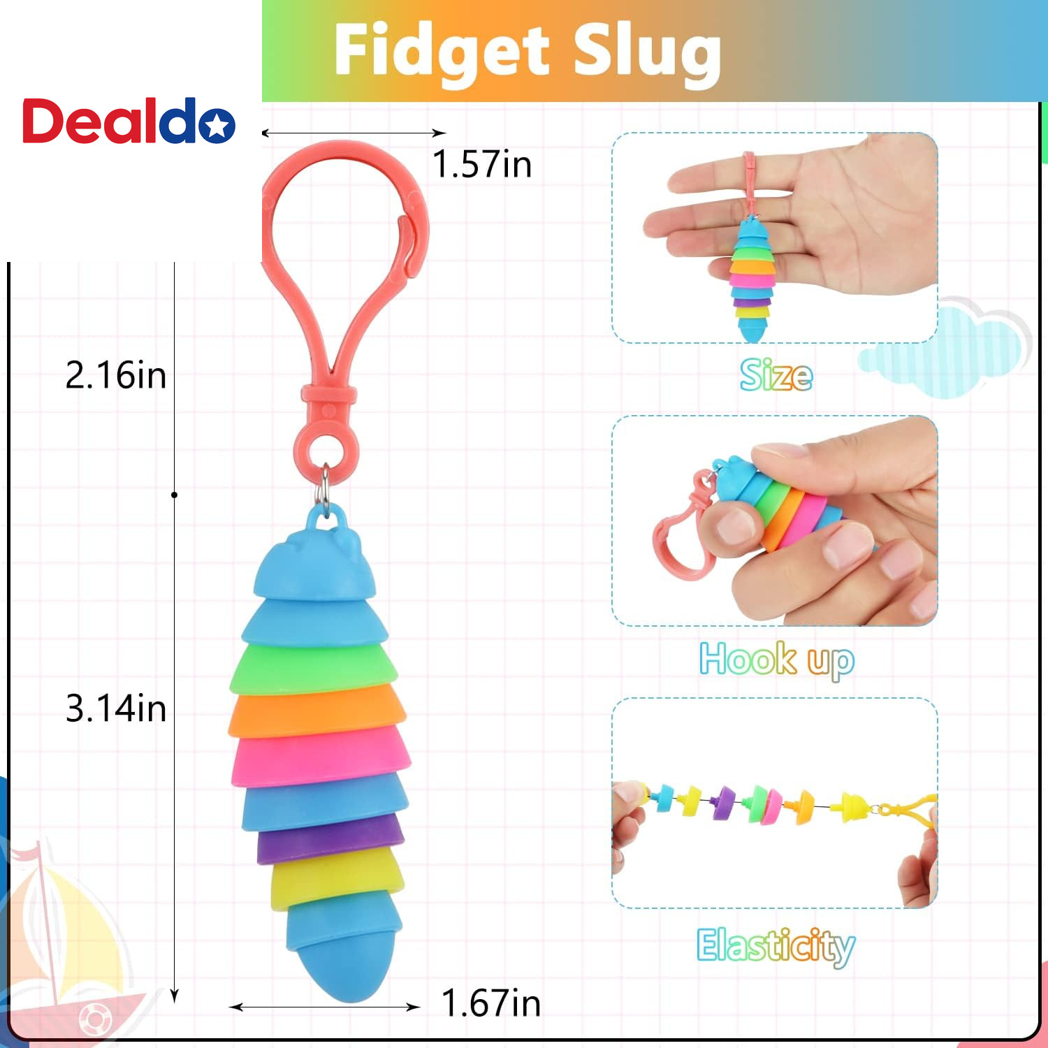 24 PCS Sensory Slug Toys, Articulated Stretch Caterpillar Toy, Anxiety Relief Fi