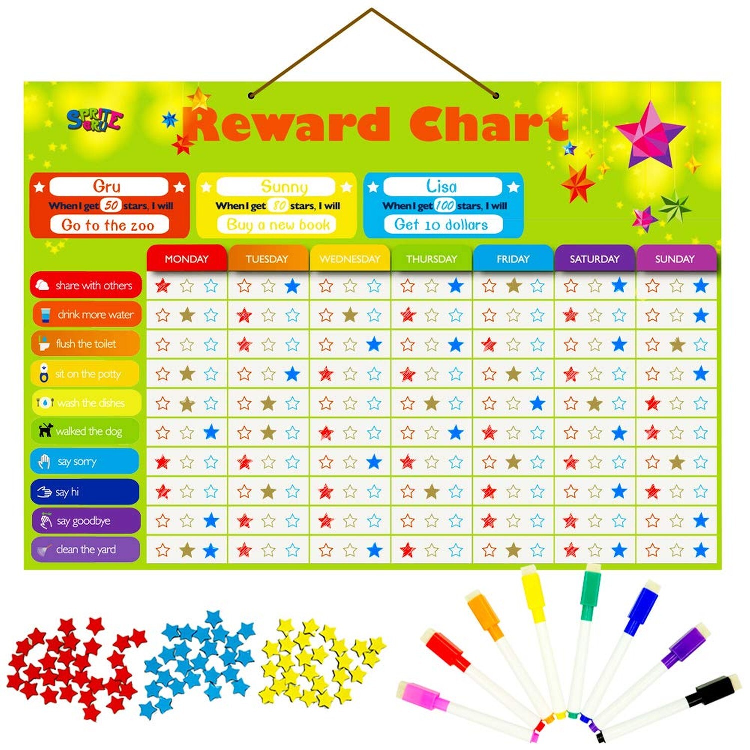 Magnetic Reward Behavior Star Chore Chart for One or Multiple Kids, Includes …