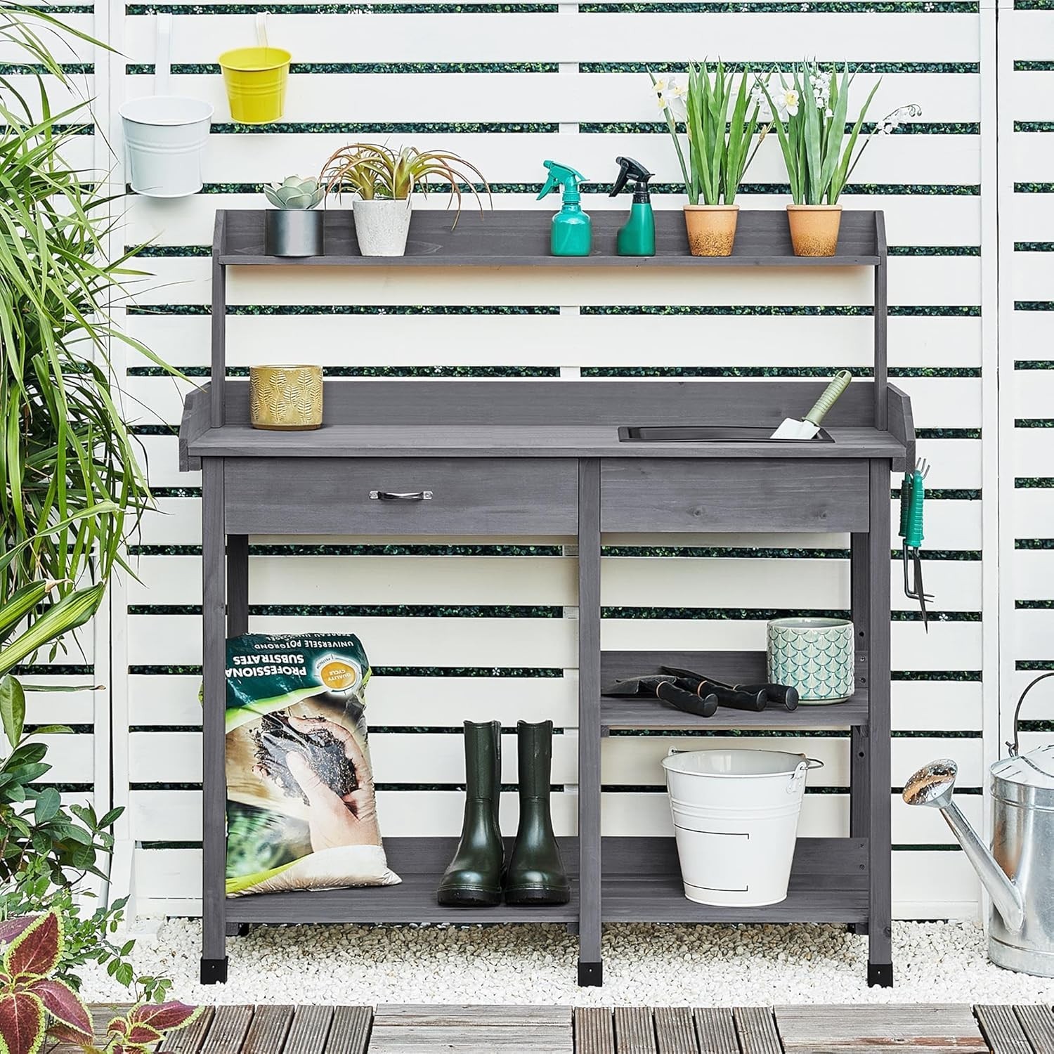 Outdoor Potting Bench Table Potters Benches Garden Workstation for Horticulture