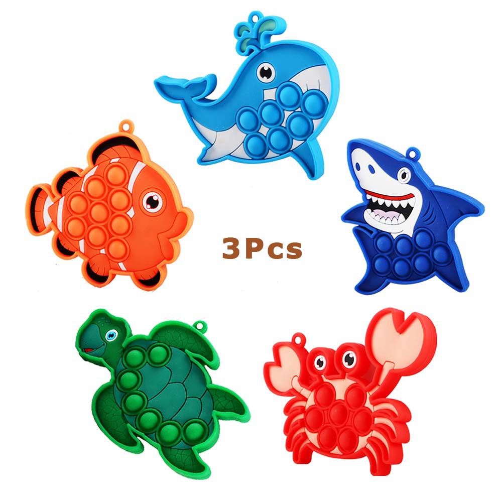 Squishy Playful Flexible Compact 3Pcs Ocean Series Stress-Relief Bubble Keychain