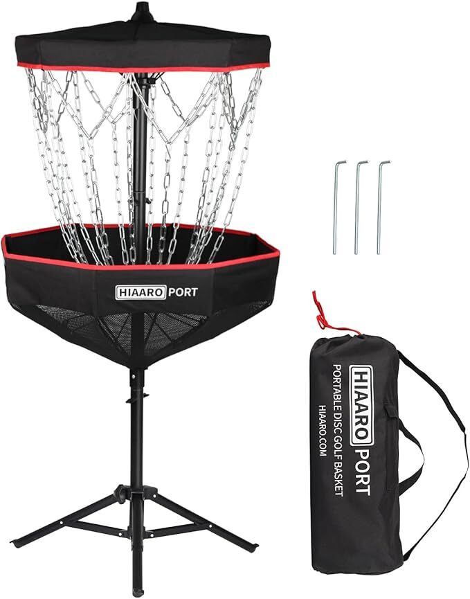PDGA Approved – HIAARO Portable Disc Golf Basket with 16 Heavy Duty Chains,