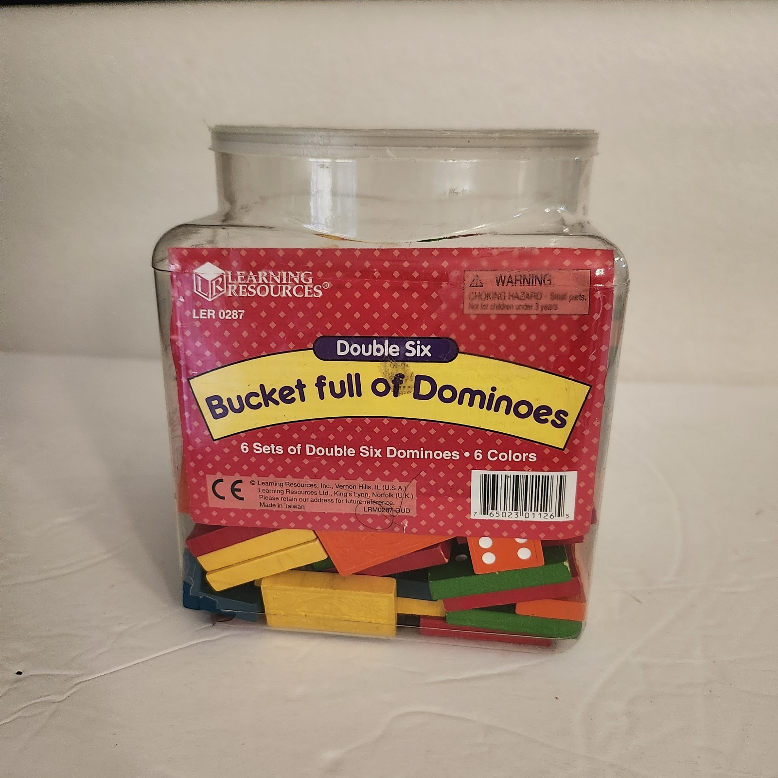 Vtg Bucket Full Of Dominoes By Learning Resources Complete 6 Sets 6 Colors