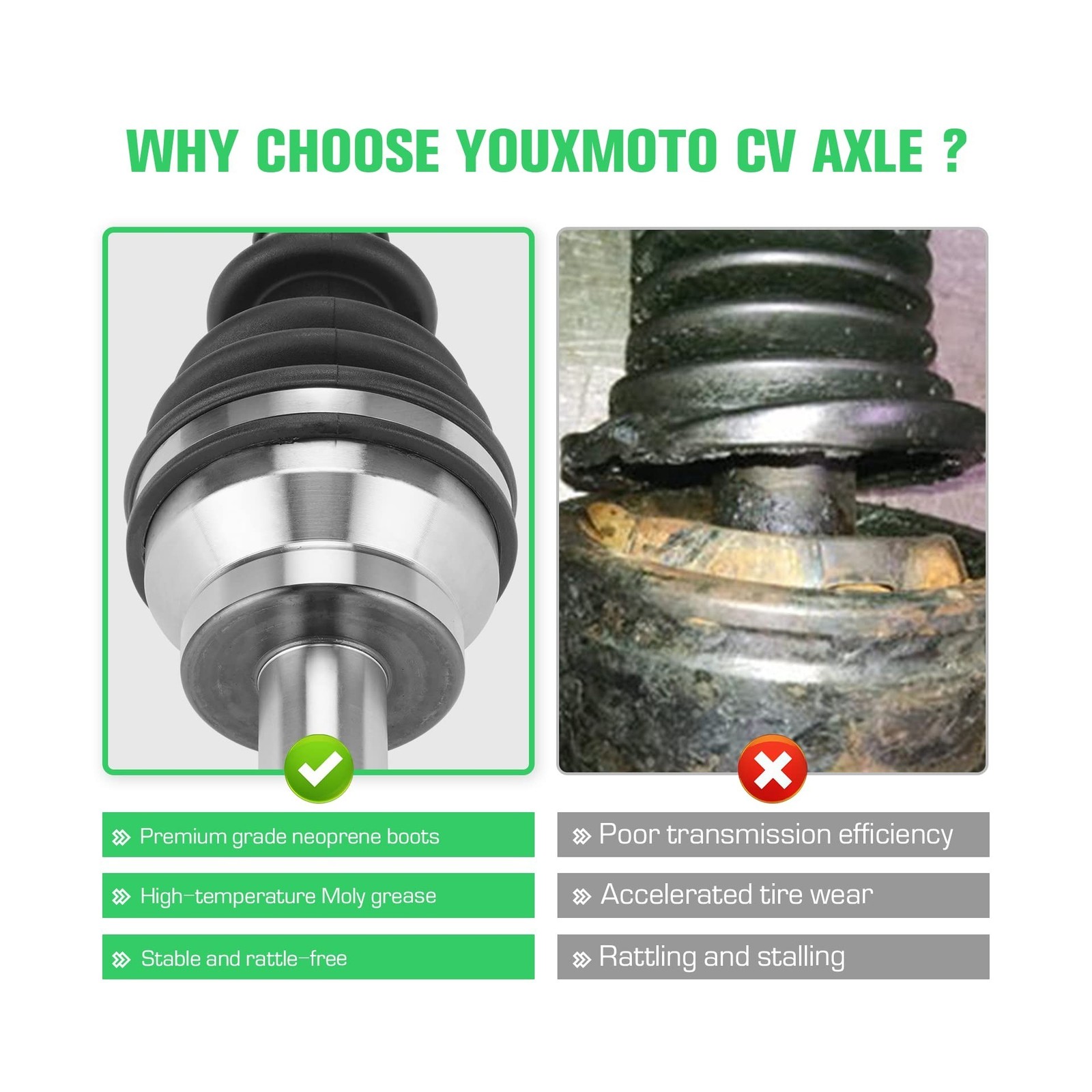 Youxmoto Front CV Axle For Polaris; 2000-2003 Sportsman 500; 1999-2000 335; 2…