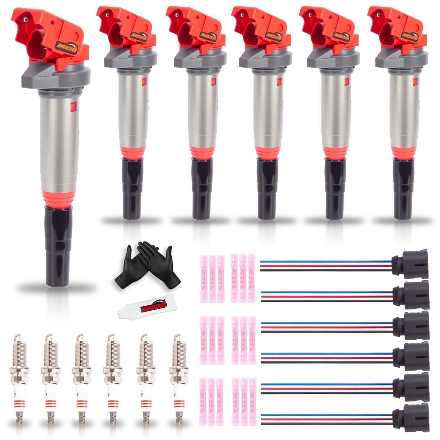 6Pk UF667 Coil Packs, Spark Plugs & Connectors for BMW X3 X5 Z4 2.5L 3.0L V6
