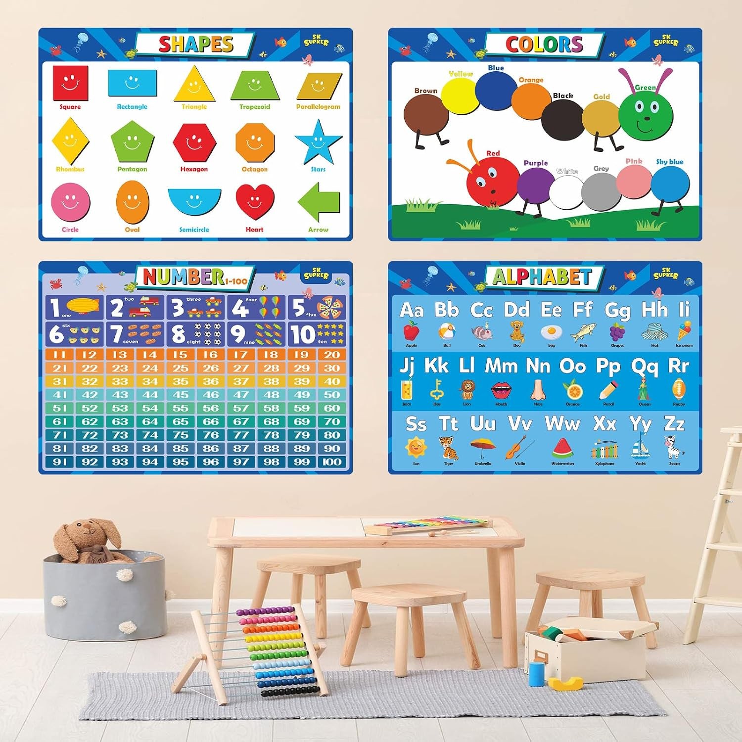 SK SUPKER 18 Toddlers Educational Learning Posters Classroom Wall Decorations…
