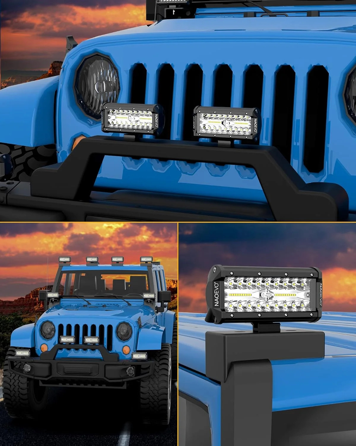 NAOEVO 7 Inch LED Light Bar, 240W 24,000LM LED Pods/Off Road/Fog/Driving Lights