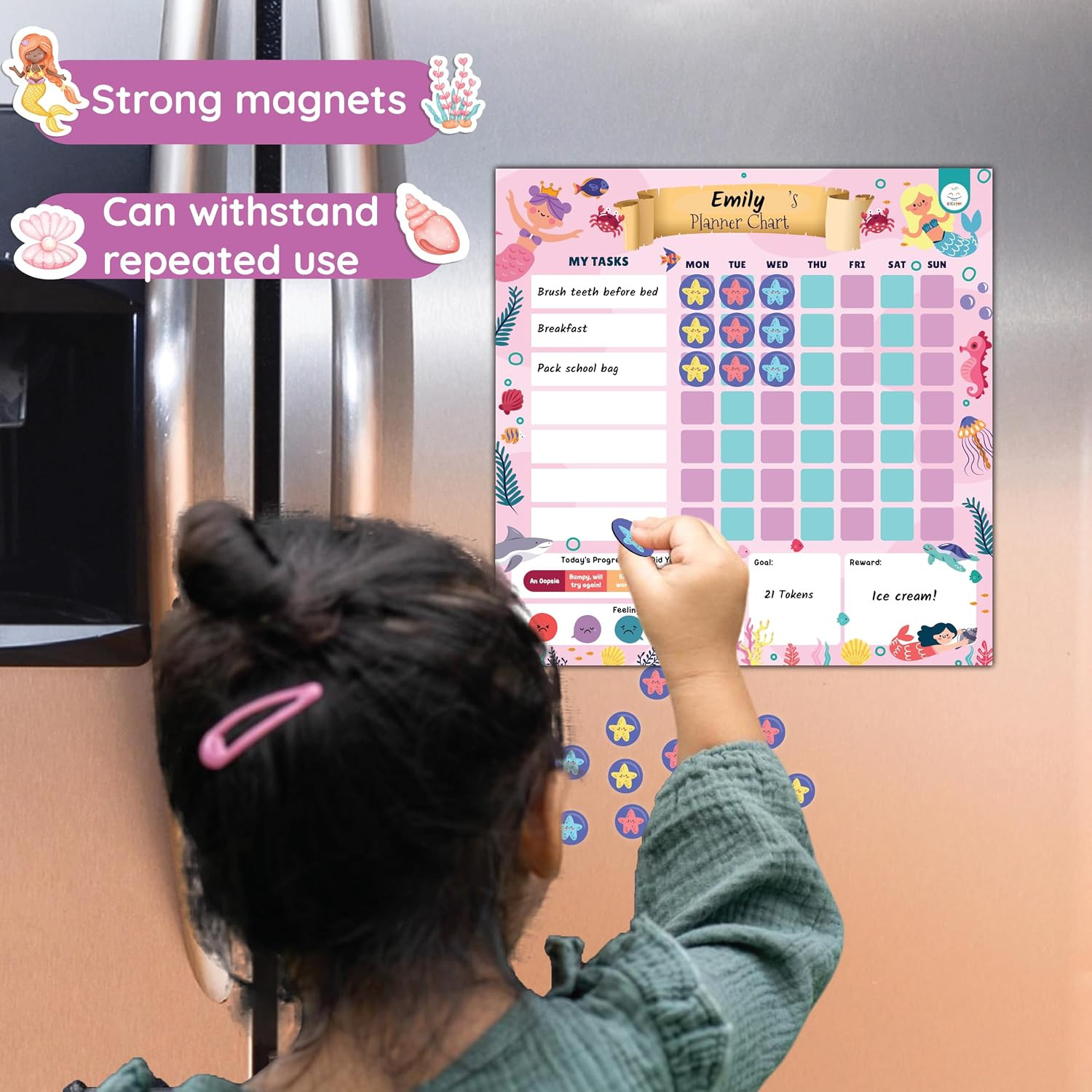 Magnetic Chore Chart for Kids, Behavior Chart for Kids at Home with 50 Magnetic