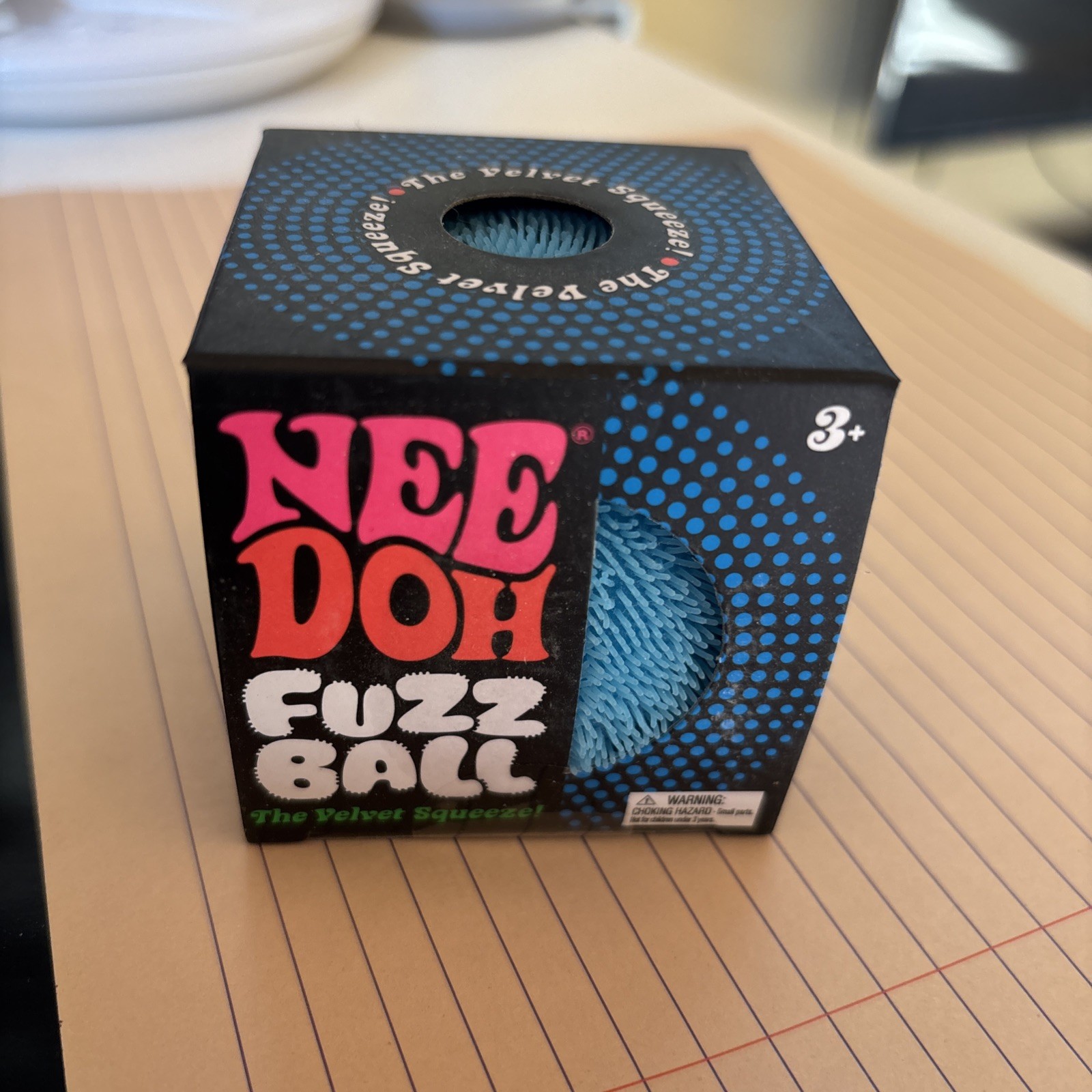 Needoh FUZZ BALL The Velvet Squeeze Nee Doh Squish Ball NEE-DOH Fuzzball Blue