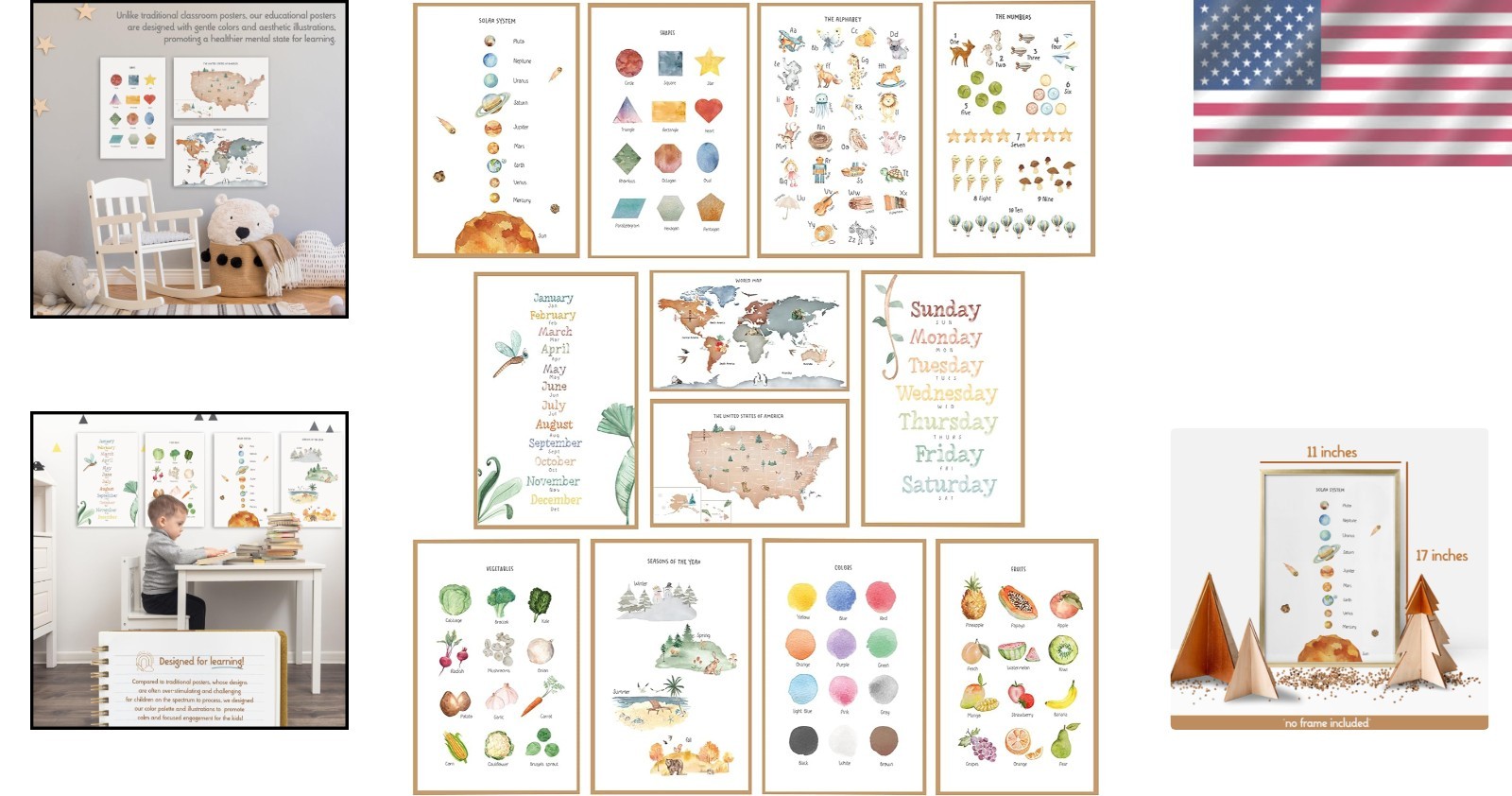 Colorful Set of 12 Toddler Learning Posters 11×17” – Inspire Curiosity & Growth