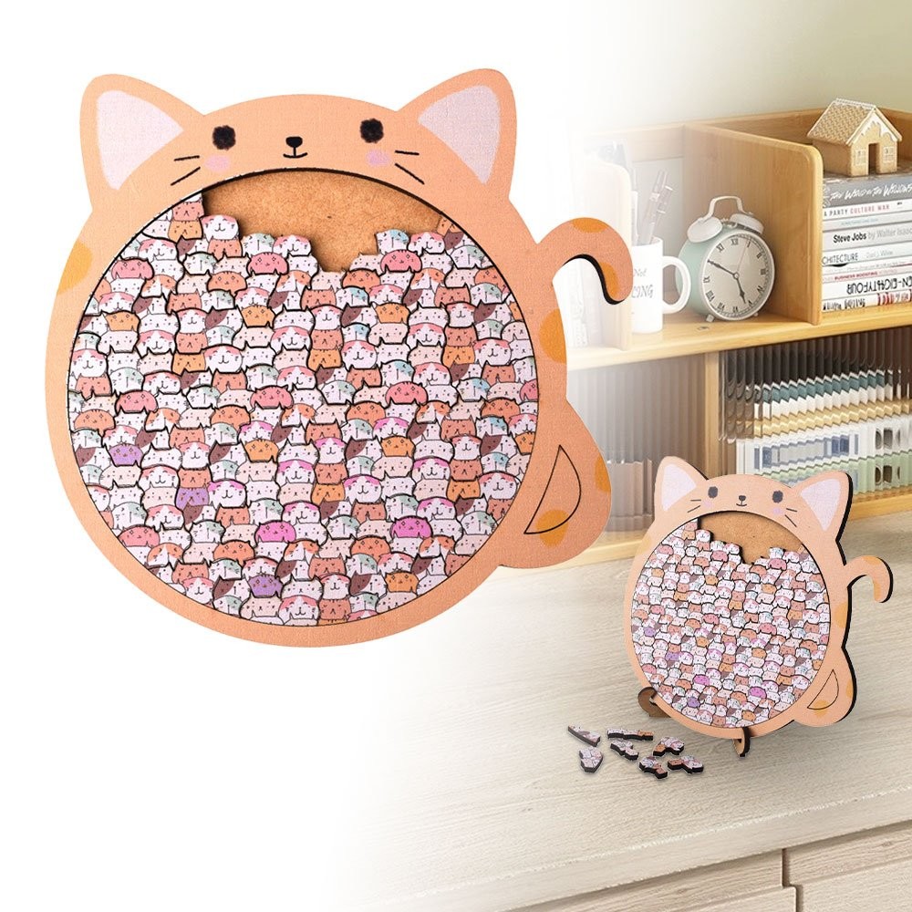 Cartoon Big Mouth Cat Jigsaw Puzzle High Difficulty Wooden Irregular Puzzle JQ