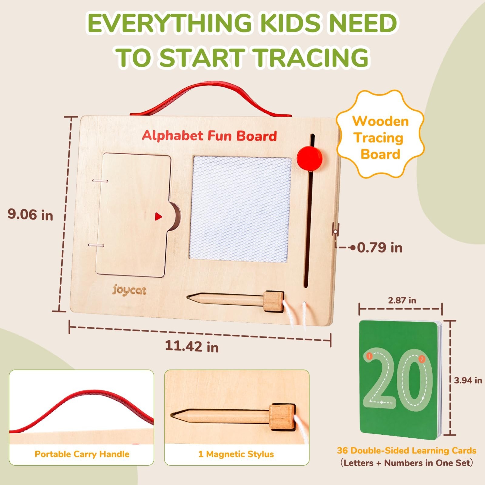 Wooden Letter Tracing Board for Toddlers 3-5, Magnetic ABC & Number Practice, Mo