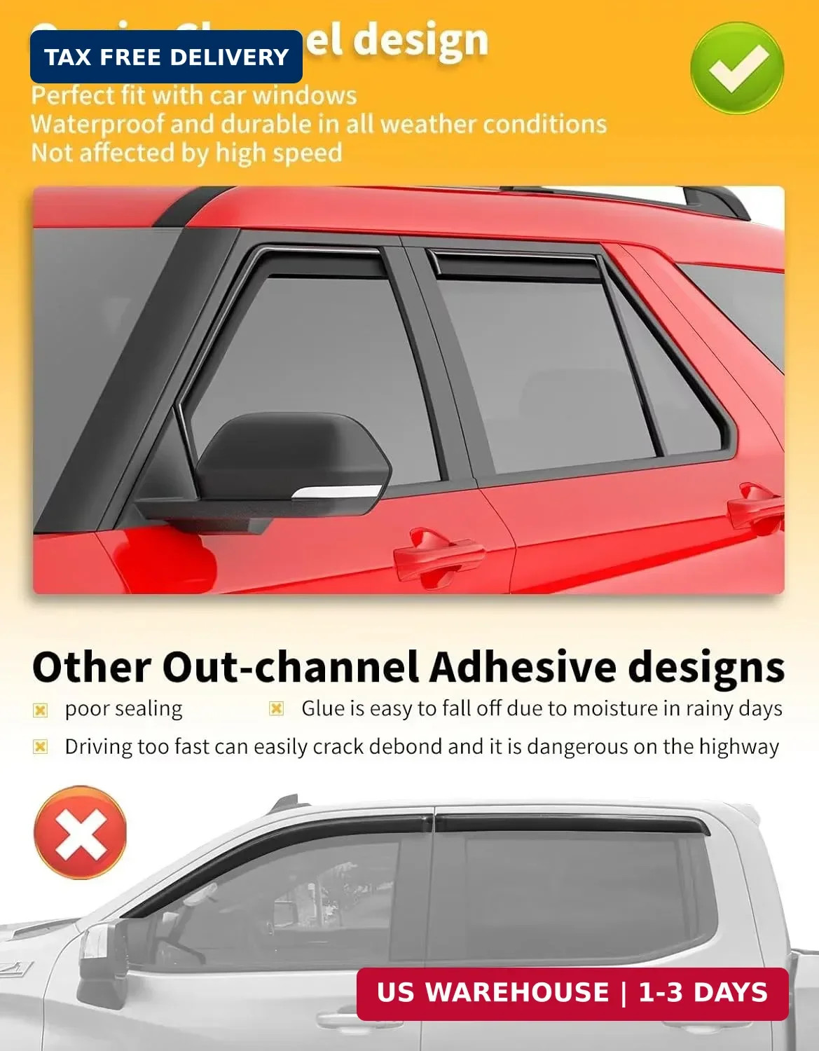 in-Channel Window Rain Guards Fit for Ford Explorer 2020 2021 2022 2023 2024 202