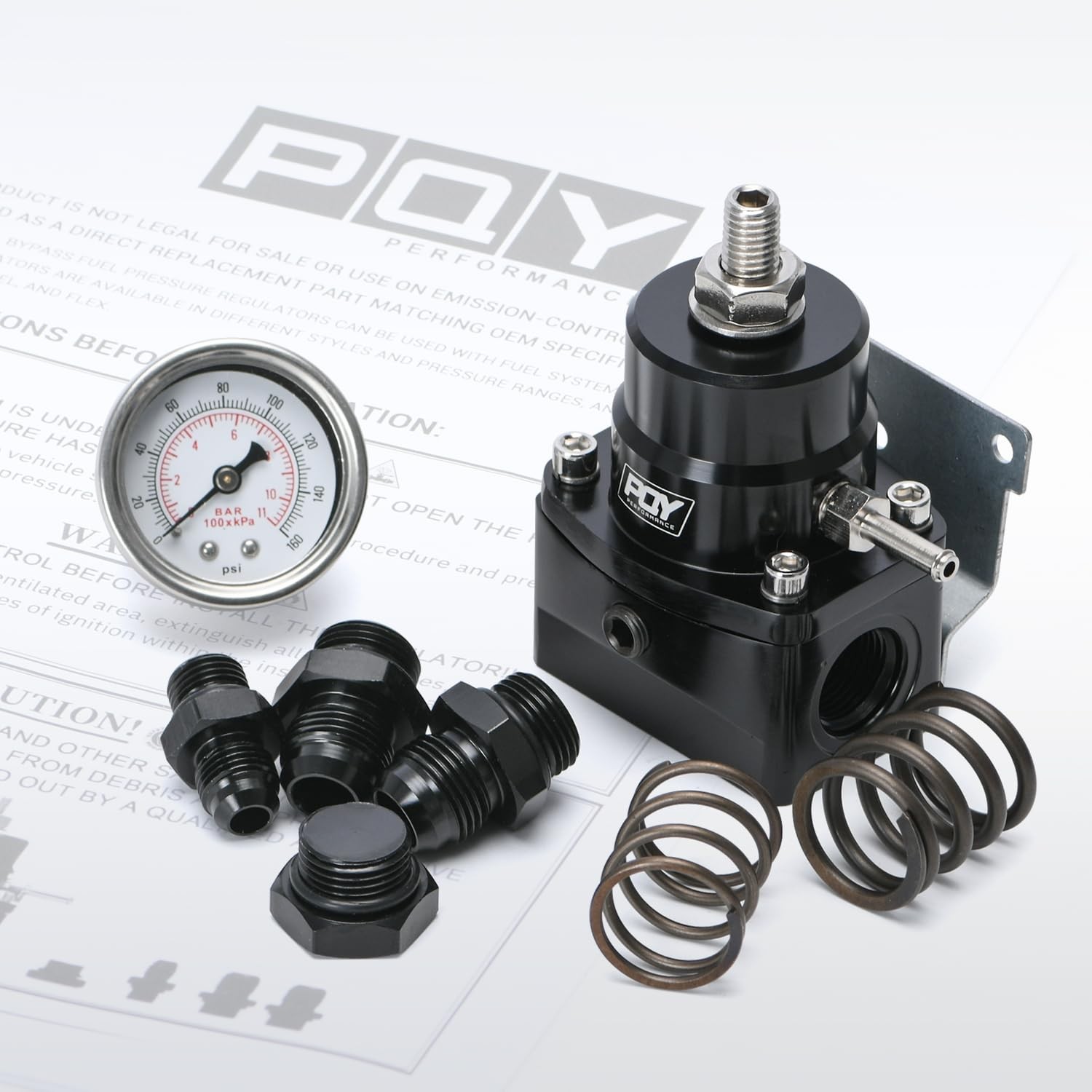 PQY Adjustable EFI Fuel Pressure Regulator Kit 3-70PSI with AN8 Feed black