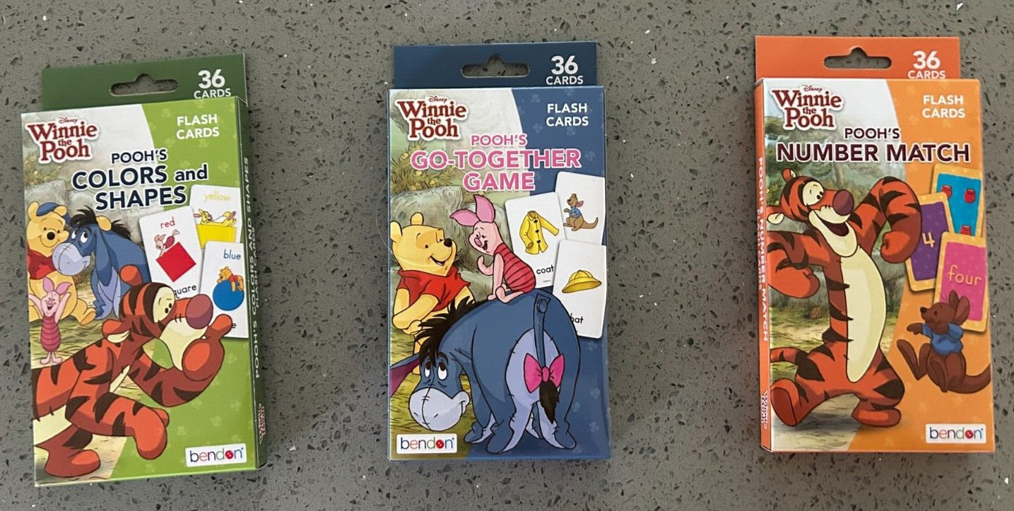 Winnie the Pooh Flashcards Colors and Shapes, Go-Together Game, Number Match New