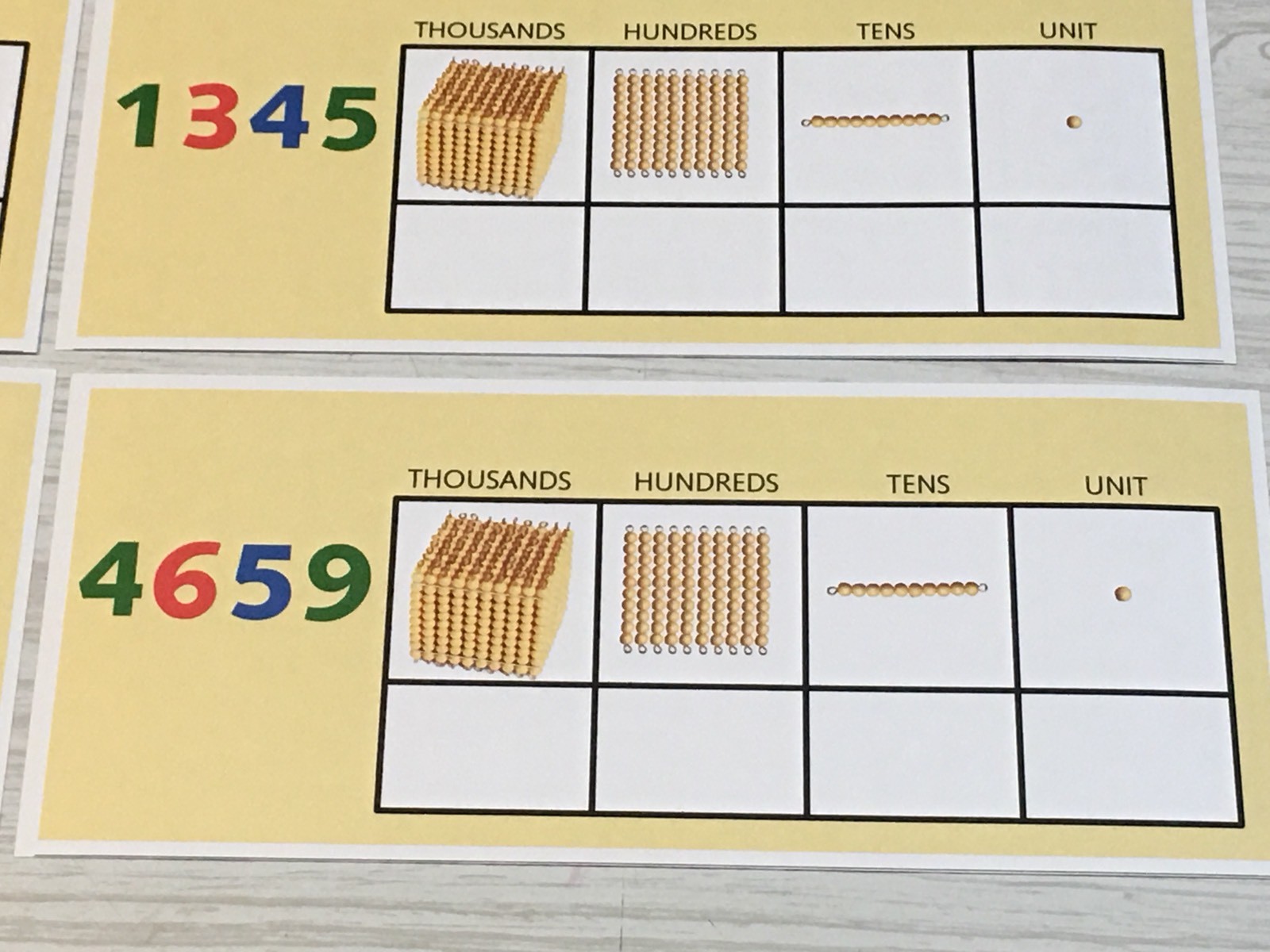 Golden Beads Place Value Kit – 21 – Laminated dry erase cards