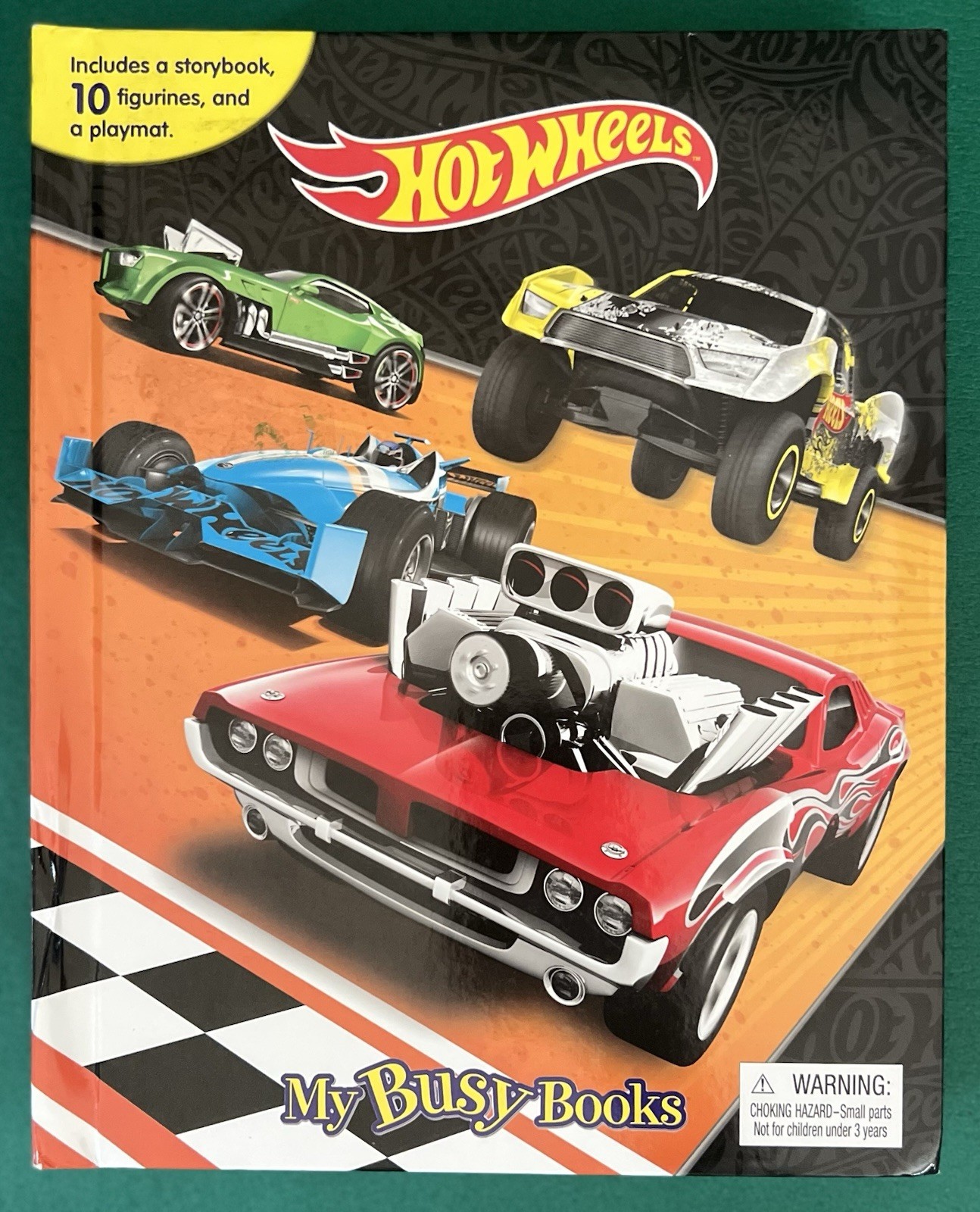 Hot Wheels Busy Book with 10 Car and Accessory Figures and Playmat, Complete
