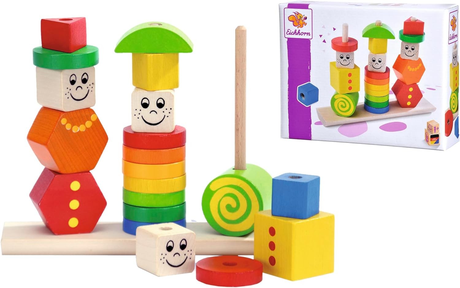 Eichhorn Wooden Figures Jigsaw Puzzle, 20 Pieces, 3 Pegs with Plug-In Pieces, Be