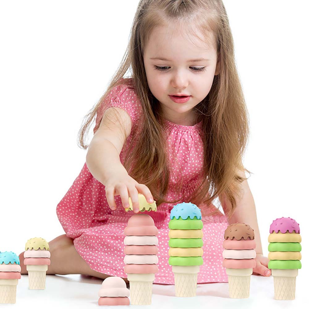 Playful Ice Cream Stacking Puzzle Toy Sturdy Non-Collapsing Fit Kids Indoor Play
