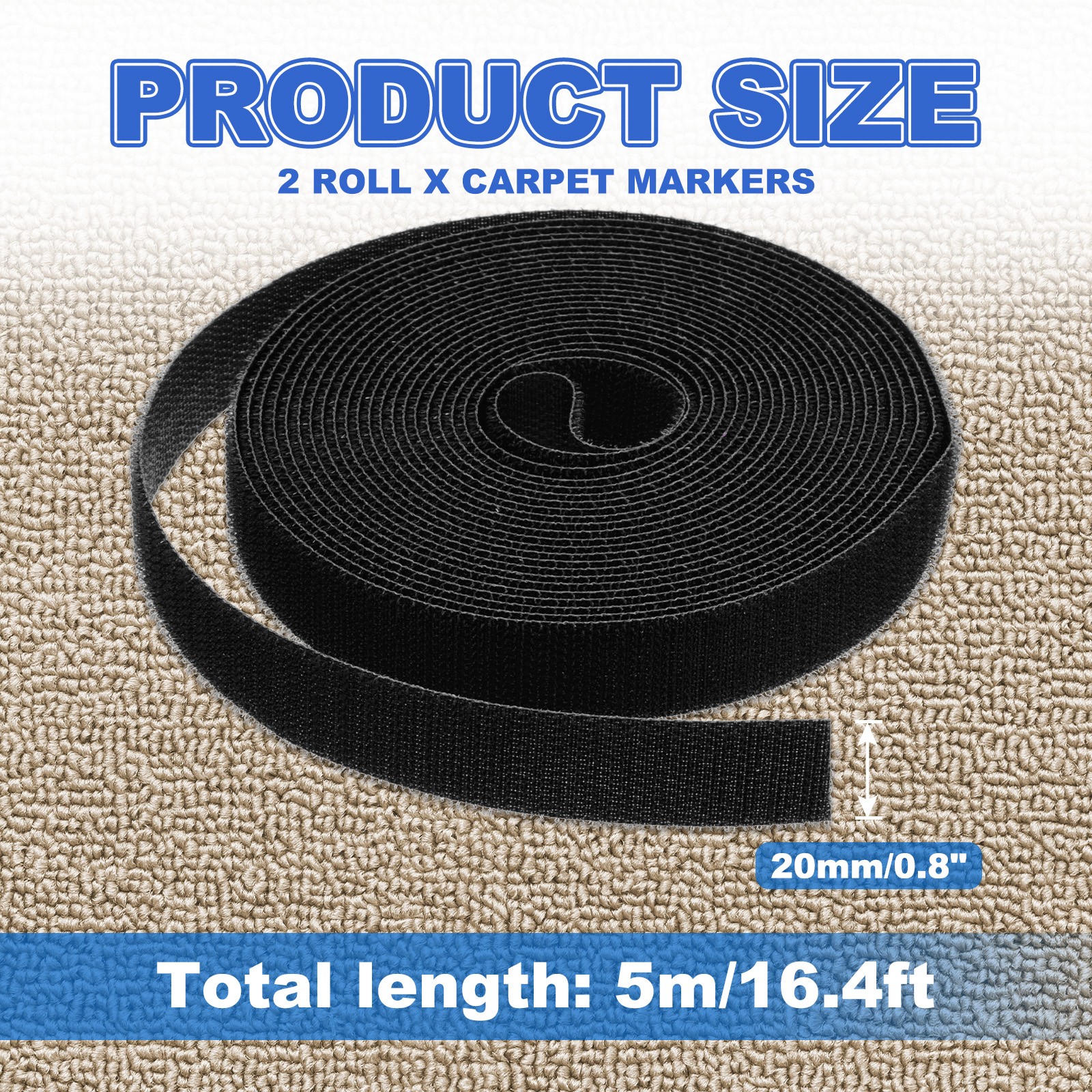 2pcs Carpet Marker Strips 0.8 Inch x 16.4 Ft, Floor Markers Nylon Strip, Black