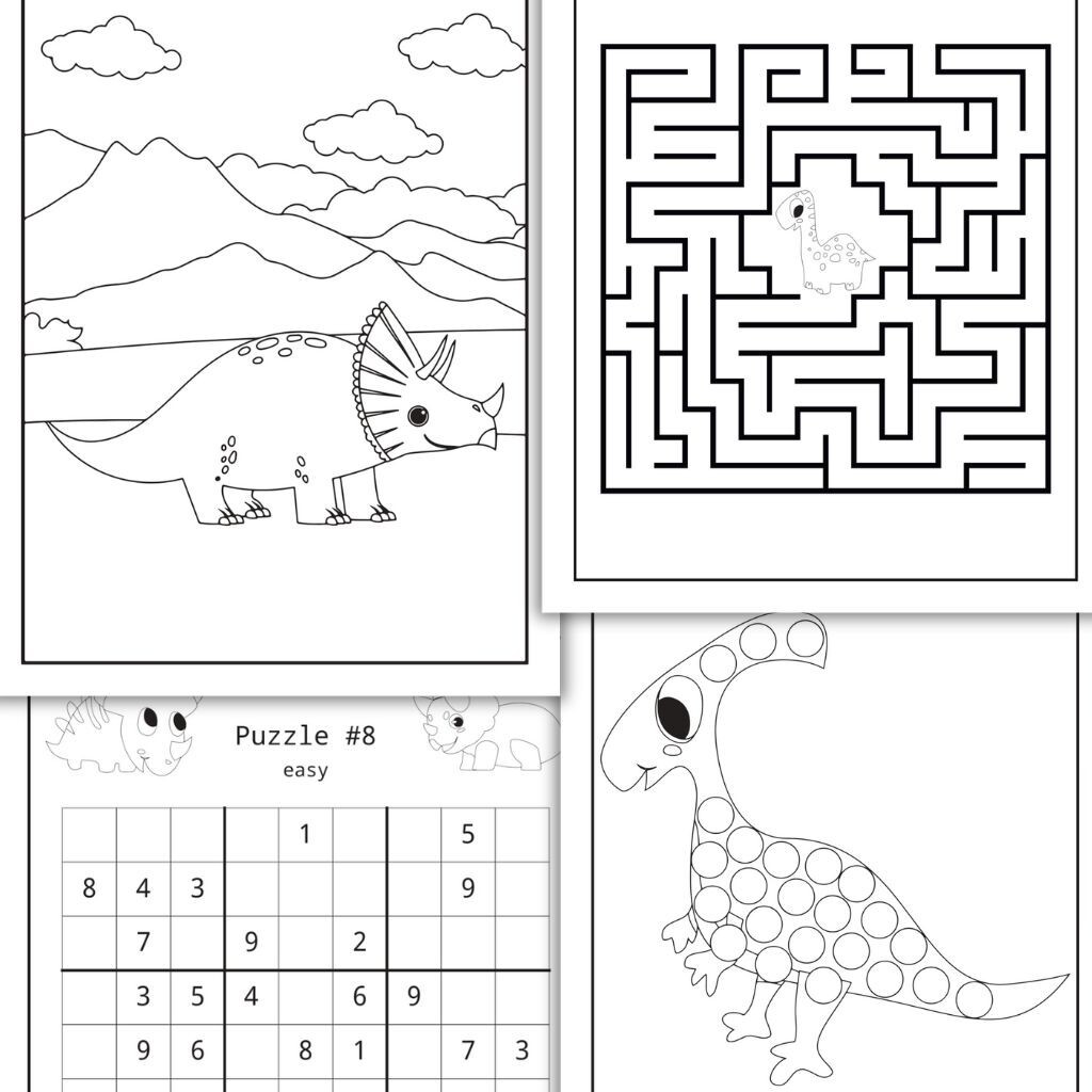 Dinosaur Activity Book for Kids – Printable Fun with Coloring, Mazes & More