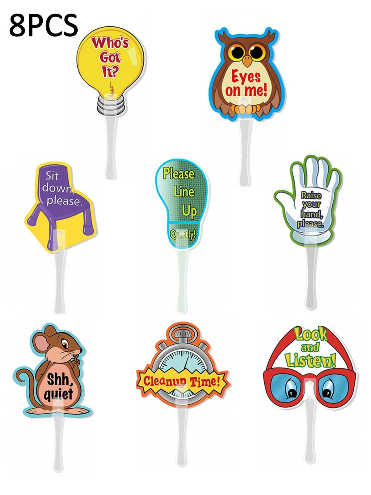 8pcs Classroom Rules Handheld Teacher Signs Double-Sided Instruction Boards Kids