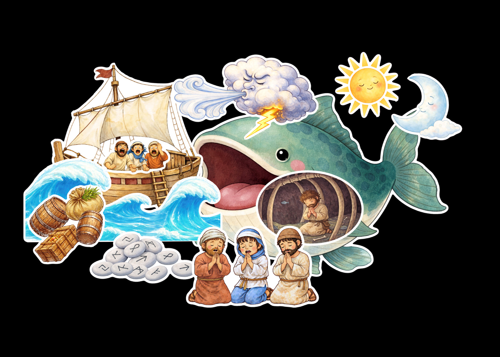 Jonah and the Big Fish 24-pc Flannel Felt Board Story