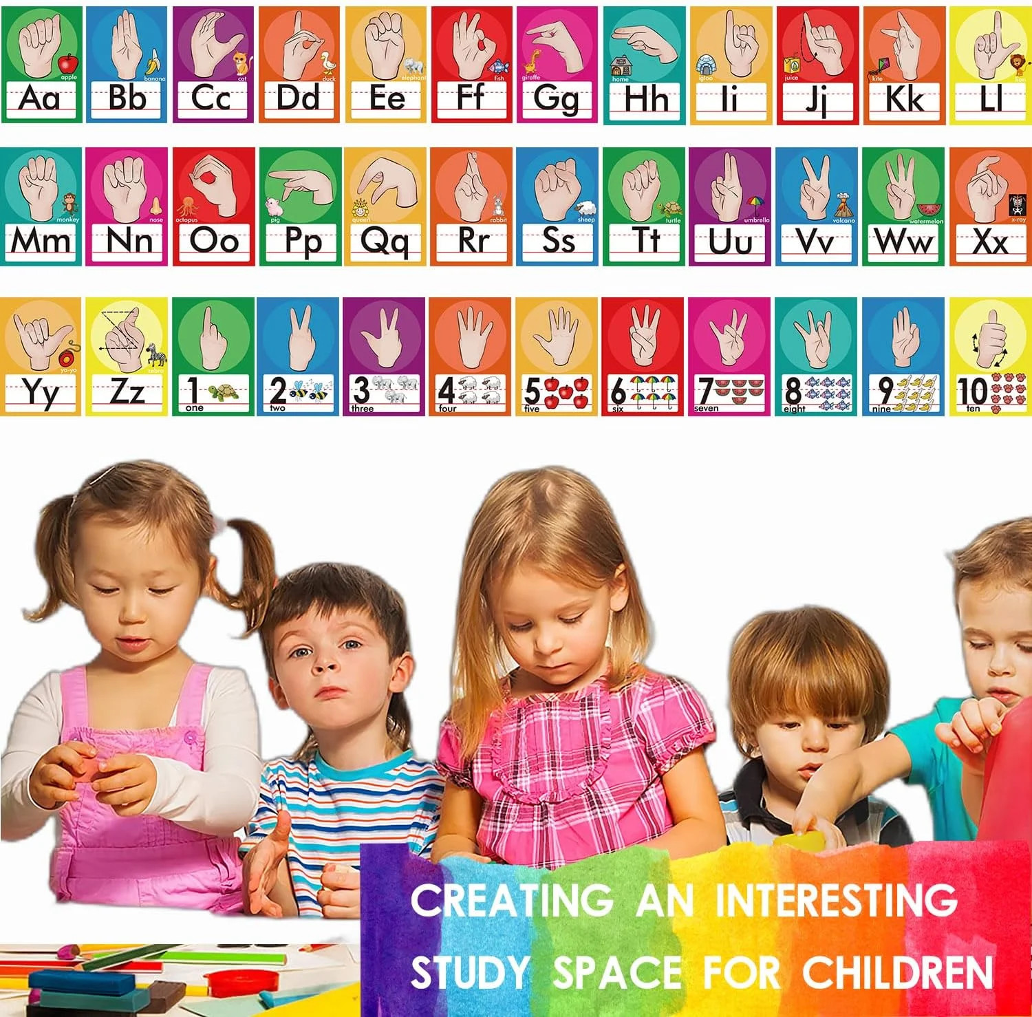 36 Pieces ASL Alphabet Line Bulletin Board Set ABC Number Sign Language Flash Ca