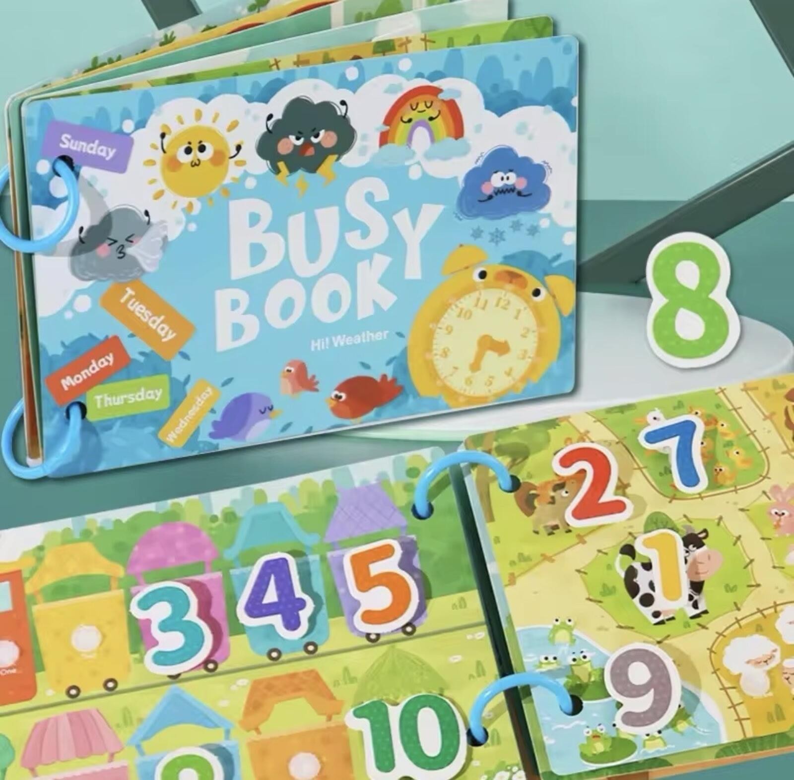 Montessori Busy Book Toddler Model with, Days, Numbers, Animals