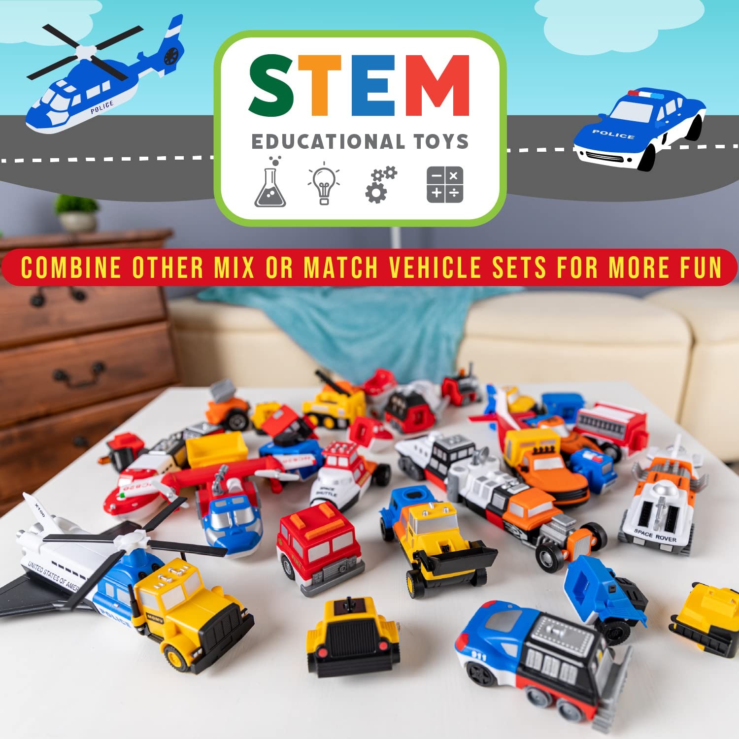 Mix and Match Police Vehicles Magnetic Toy Set for Kids Ages 3 and Up
