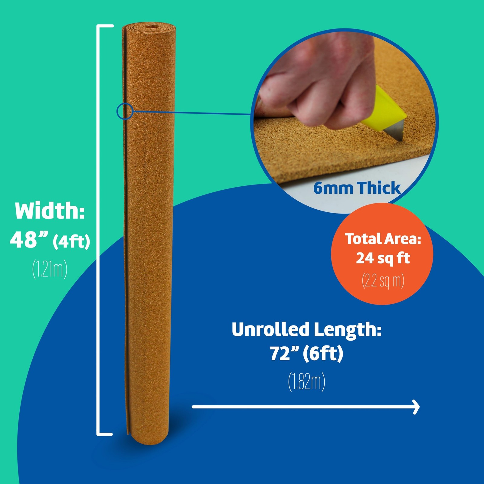 Flipside Cork Roll, 84 x 48, 6 mm, Brown Surface 6mm thick 4′ x 6′