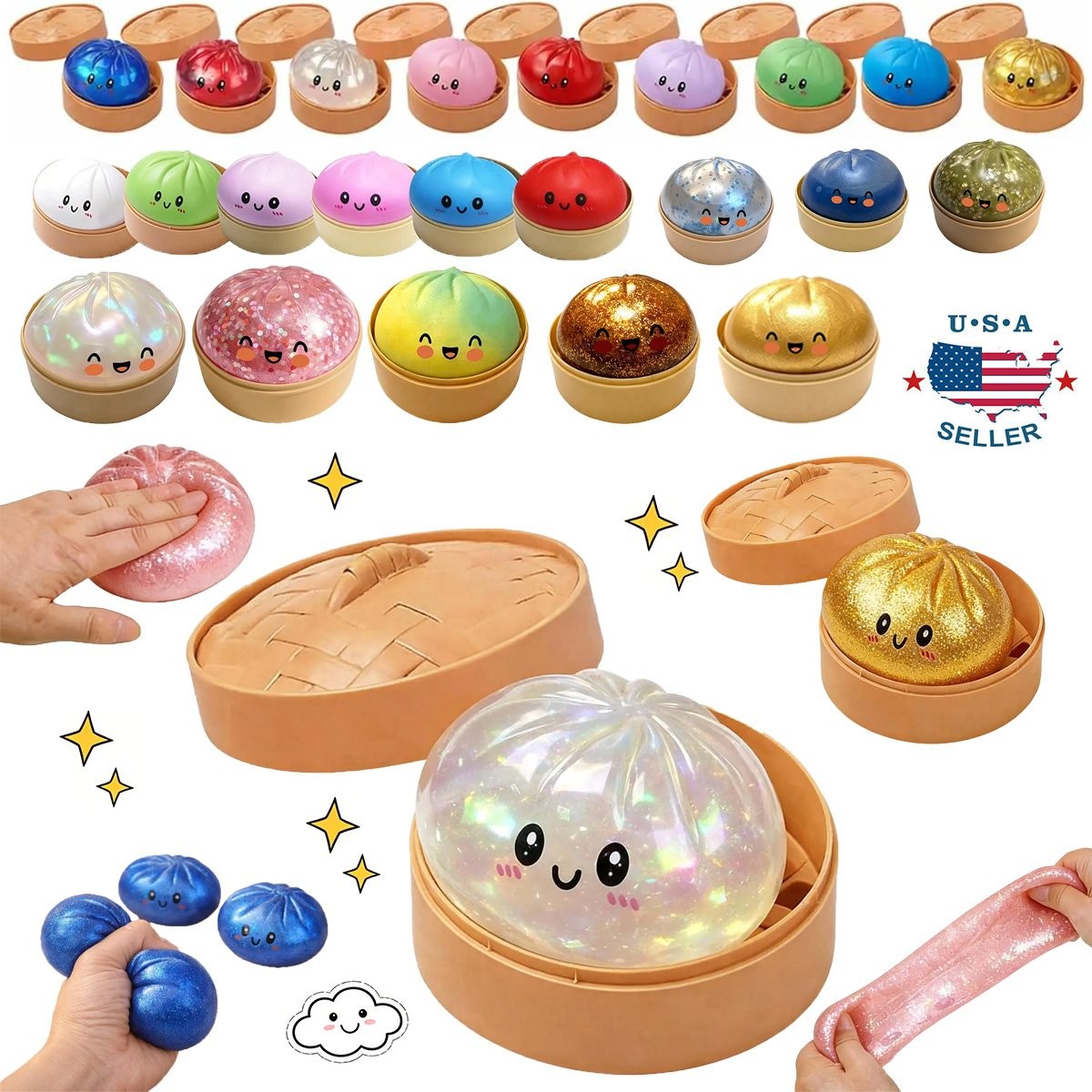 New Five Below Surprise Squishy Dumpling Bun Glitter Rare Toy Collectible TL