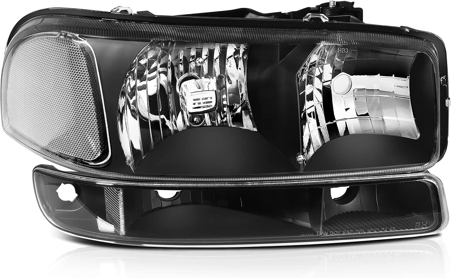 99-06 GMC Sierra 1500 2500 3500 HD Yukon Headlight Assembly Black Housing Pair